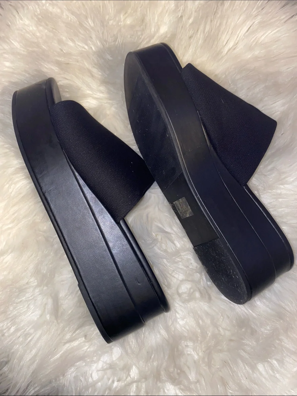 Steve Madden 9.5 platform Black stretchy Wide-Band Slide Sandals
